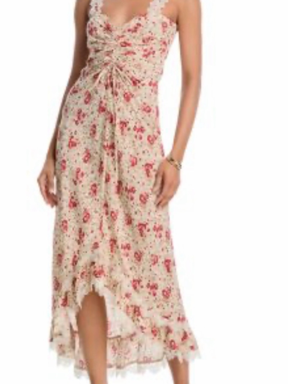Cinq a Sept Cream Floral High-Low Midi Dress with pink/rose multi Print